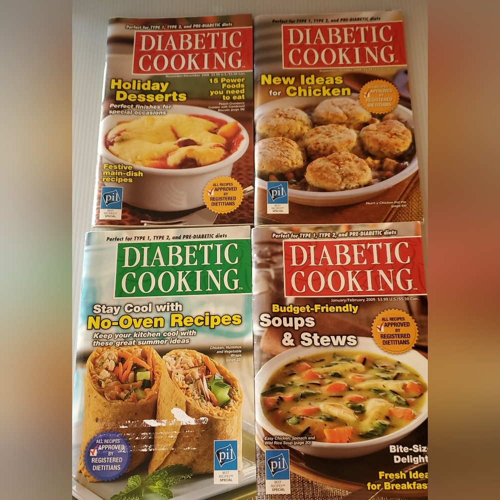 4 Diabetic Cooking Recipe Booklet Lot Low Carb Sugar Cookbooks Magazines Vtg